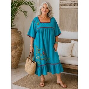 knee length dresses for ladies 40s/50s Patio Dress in Light Blue Floral Cotton  Better Dresses Vintage